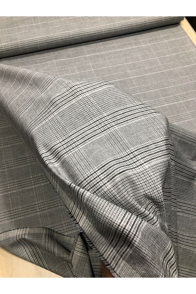 Ekose Gabardin Kumaş-Likralı-Etek, Pantolon, Elbise (KoyuGri)