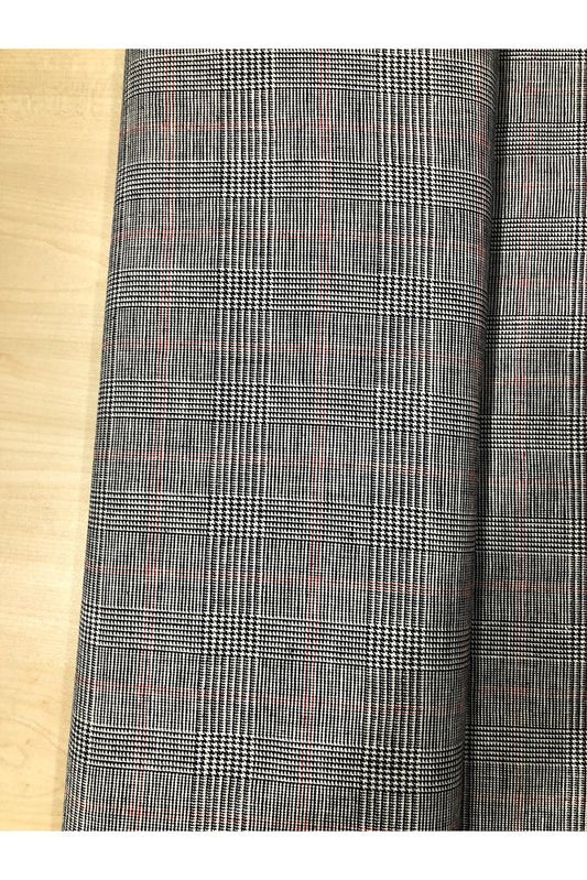 Ekose Gabardin Kumaş-Likralı-Etek, Pantolon, Elbise (Gri(kırmızı çizgi))