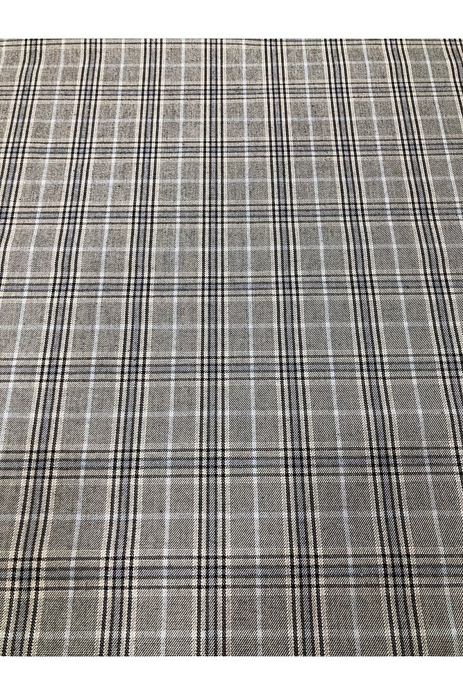 Ekose Gabardin Kumaş-Likralı-Etek, Pantolon, Elbise (Gri(mavi çizgili))