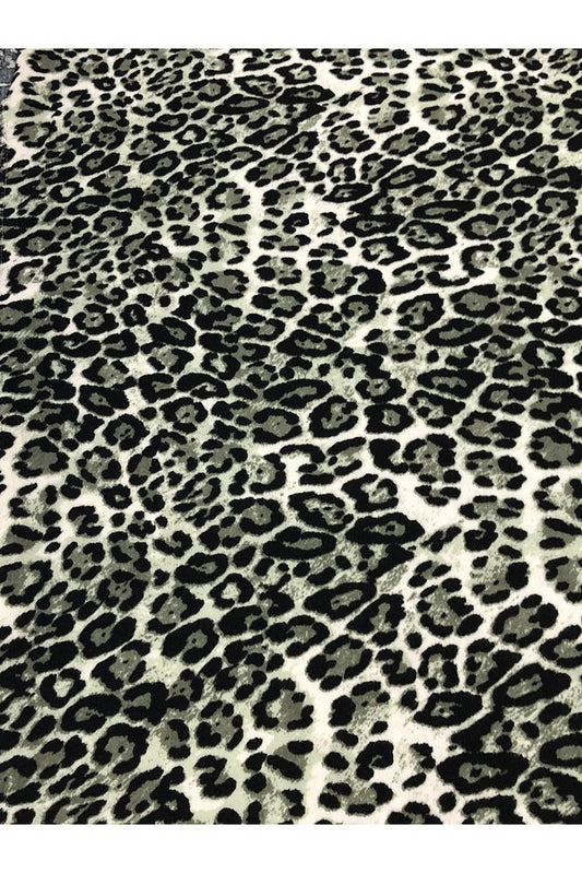 %100 Pamuk Yeşil Leopar Desen Lüx Viskon Kumaş En 150cm