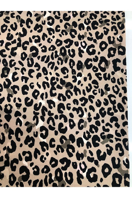 Koyu LEOPAR Desenli Likralı Gabardin Kumaş-Pantolon, Etek, Ceket-En 150cm