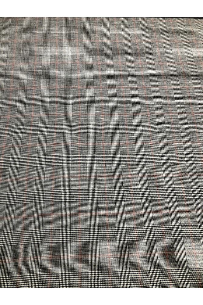Ekose Gabardin Kumaş-Likralı-Etek, Pantolon, Elbise (Gri(kırmızı çizgi))