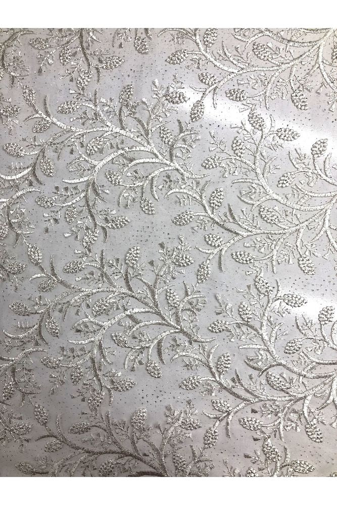 Beyaz-Simli Elbiselik Desenli Güpür 140cm En