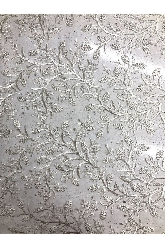 Beyaz-Simli Elbiselik Desenli Güpür 140cm En