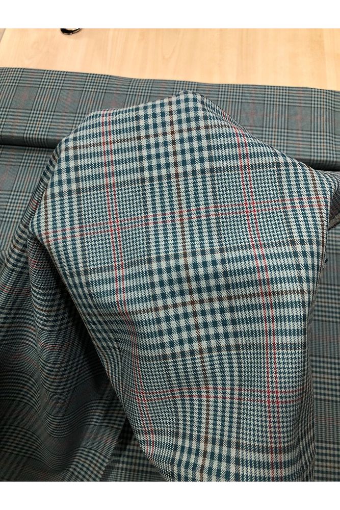 Ekose Gabardin Kumaş-Likralı-Etek, Pantolon, Elbise (Yeşil)
