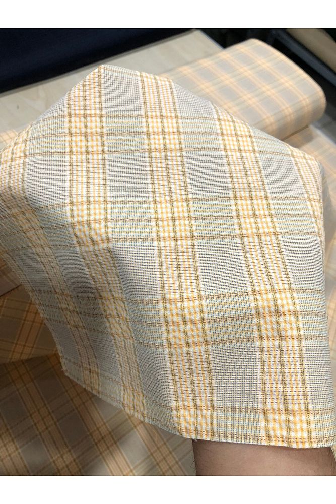 Ekose Gabardin Kumaş-Likralı-Etek, Pantolon, Elbise (Sarı)