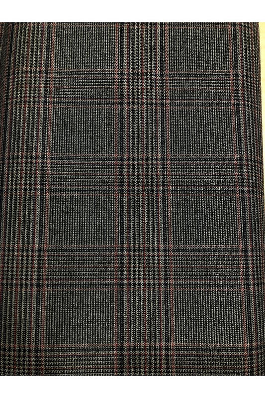 Ekose Gabardin Kumaş-Likralı-Etek, Pantolon, Elbise (Siyah(kırmızı çizgili))