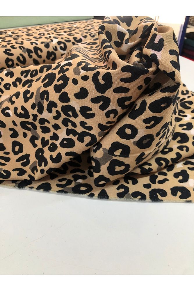 LEOPAR Desenli Likralı Gabardin Kumaş-Pantolon, Etek, Ceket-En 150cm