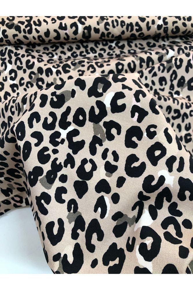 Koyu LEOPAR Desenli Likralı Gabardin Kumaş-Pantolon, Etek, Ceket-En 150cm