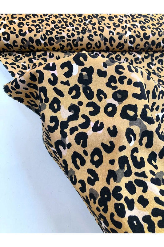 LEOPAR Desenli Likralı Gabardin Kumaş-Pantolon, Etek, Ceket-En 150cm